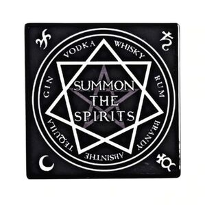 Alchemy Gothic ✦ Summon the Spirits Ceramic Coaster ✦ Black Gloss Occult Barware